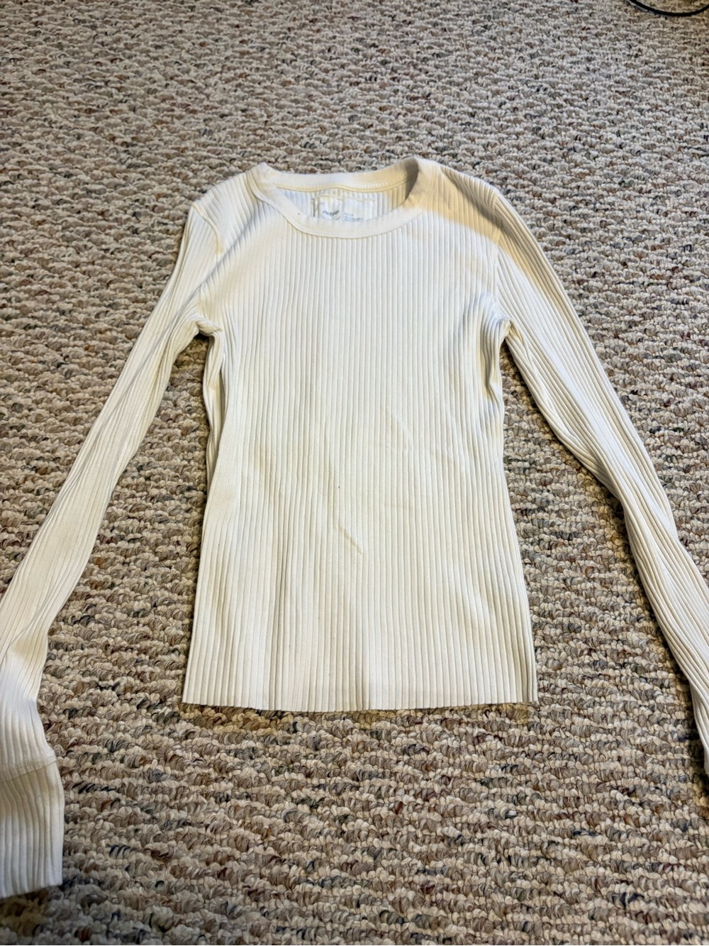 aerie Ribbed Long Sleeve Crewneck Top - Cream